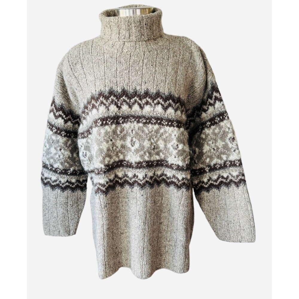 Jones New York Wm L Fairisle Hand Knit Turtleneck Drop Sleeve Wool Blend New